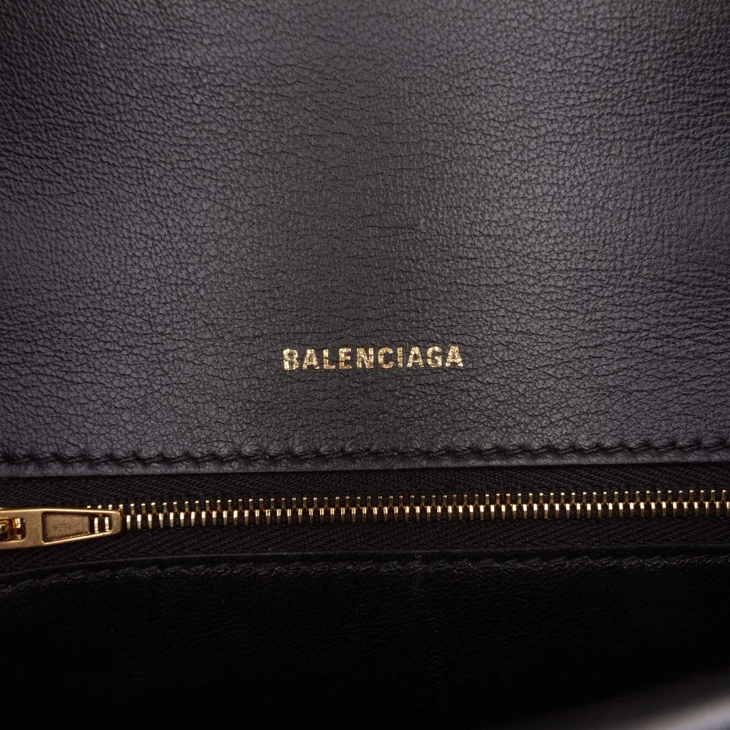 Balenciaga Small Shiny Box Calfskin Hourglass Top Handle Bag Black Leather Very good - Box View
