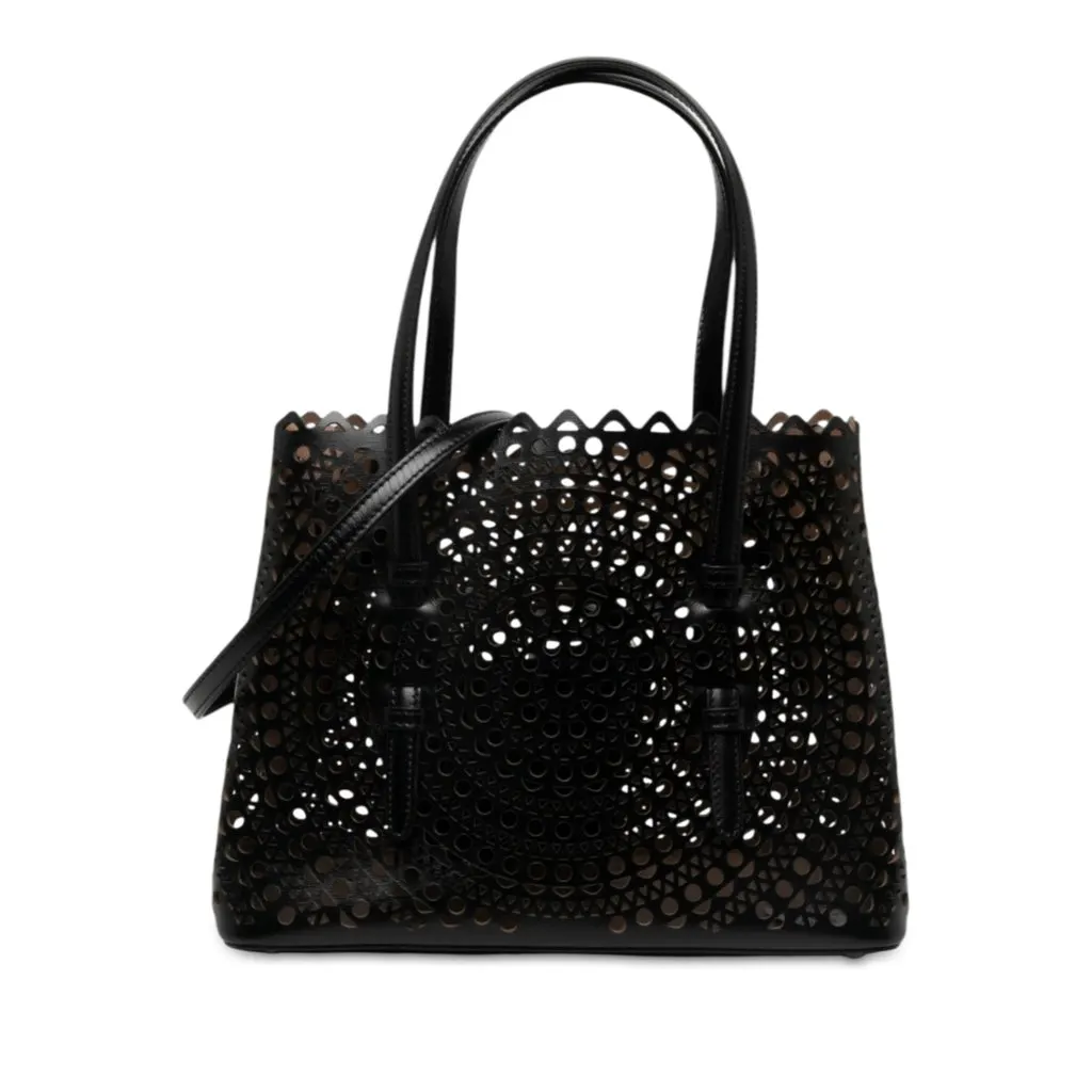 Alaïa Vienne Calfskin Laser Cut Mina 25 Black Leather Never worn - Front View