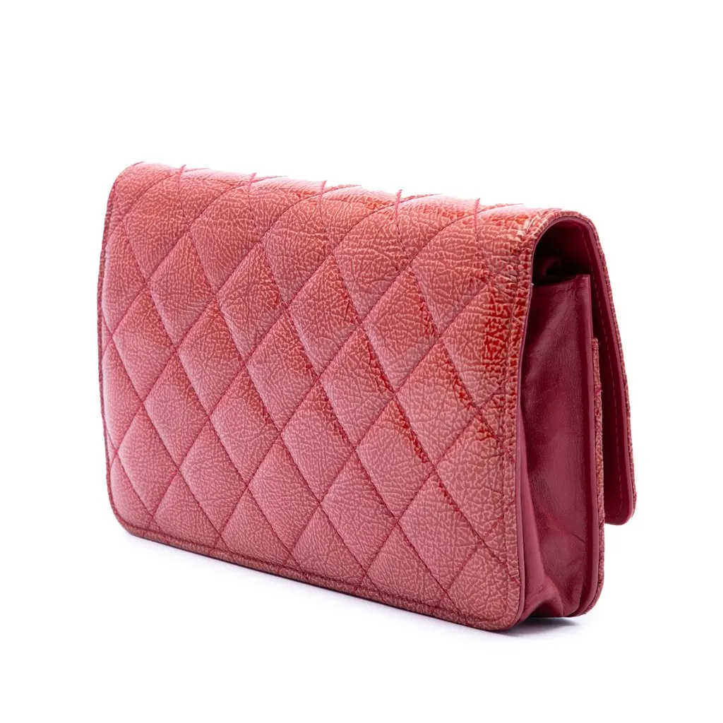 Chanel Paris Dallas CC Quilted Patent Goatskin Wallet on Chain Red Leather Very good - Back View