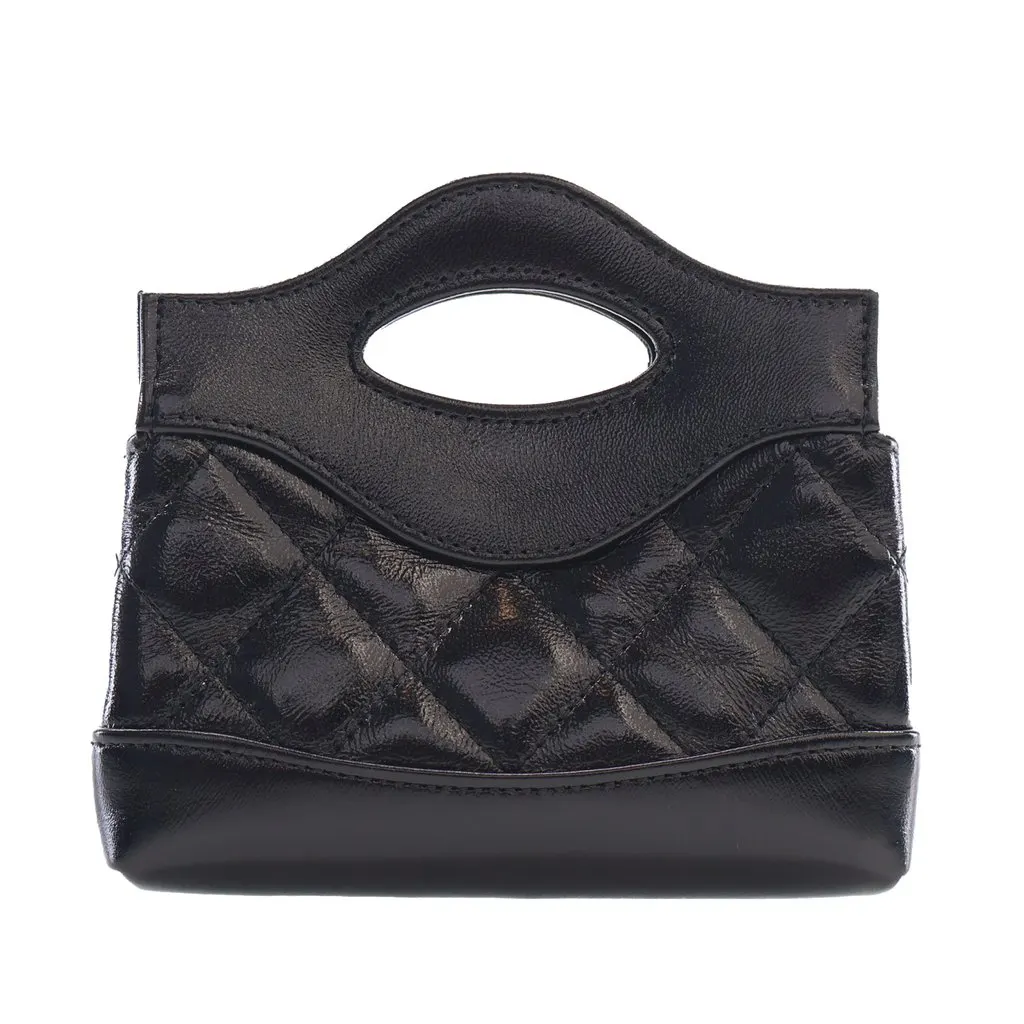 Chanel Micro Shiny Lambskin 31 Clutch with Chain Black Leather Never worn - Back View