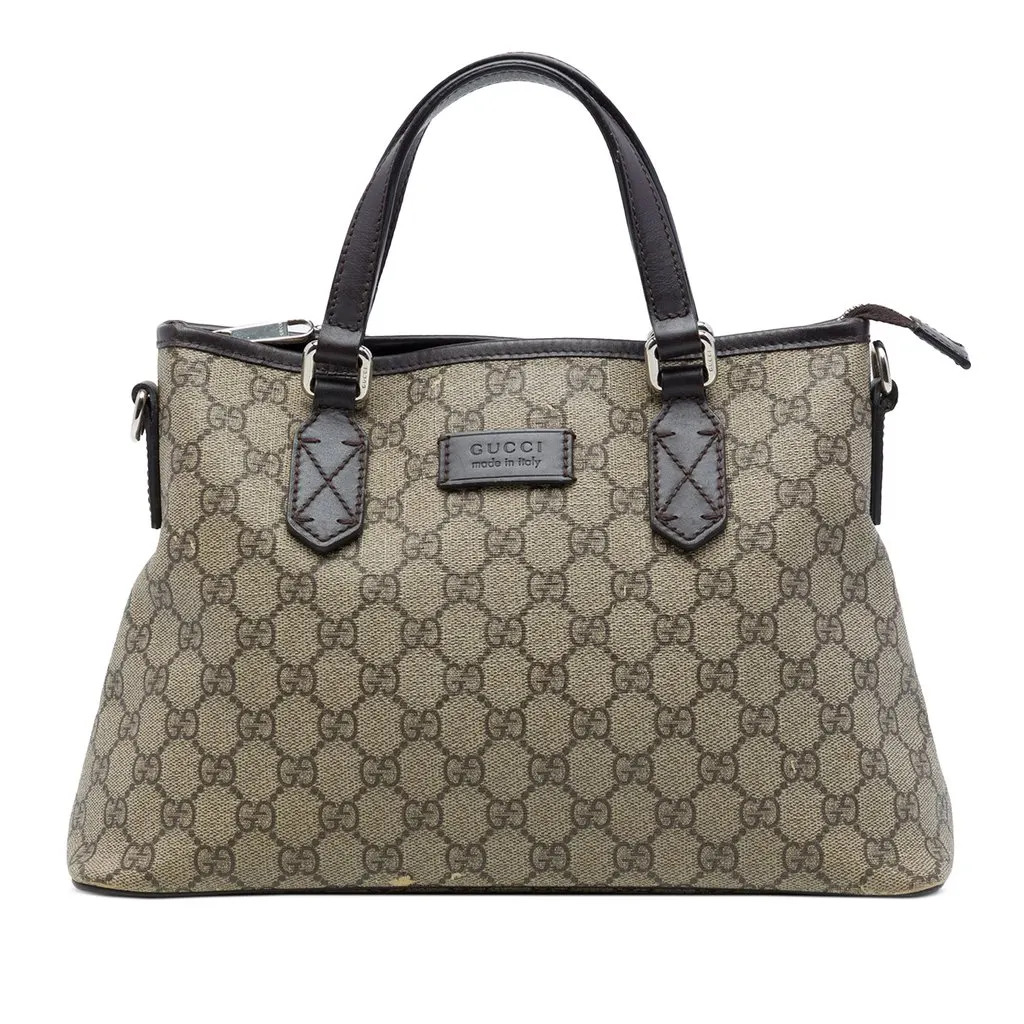 Gucci GG Supreme Zippered Tote Beige Canvas Good - Front View