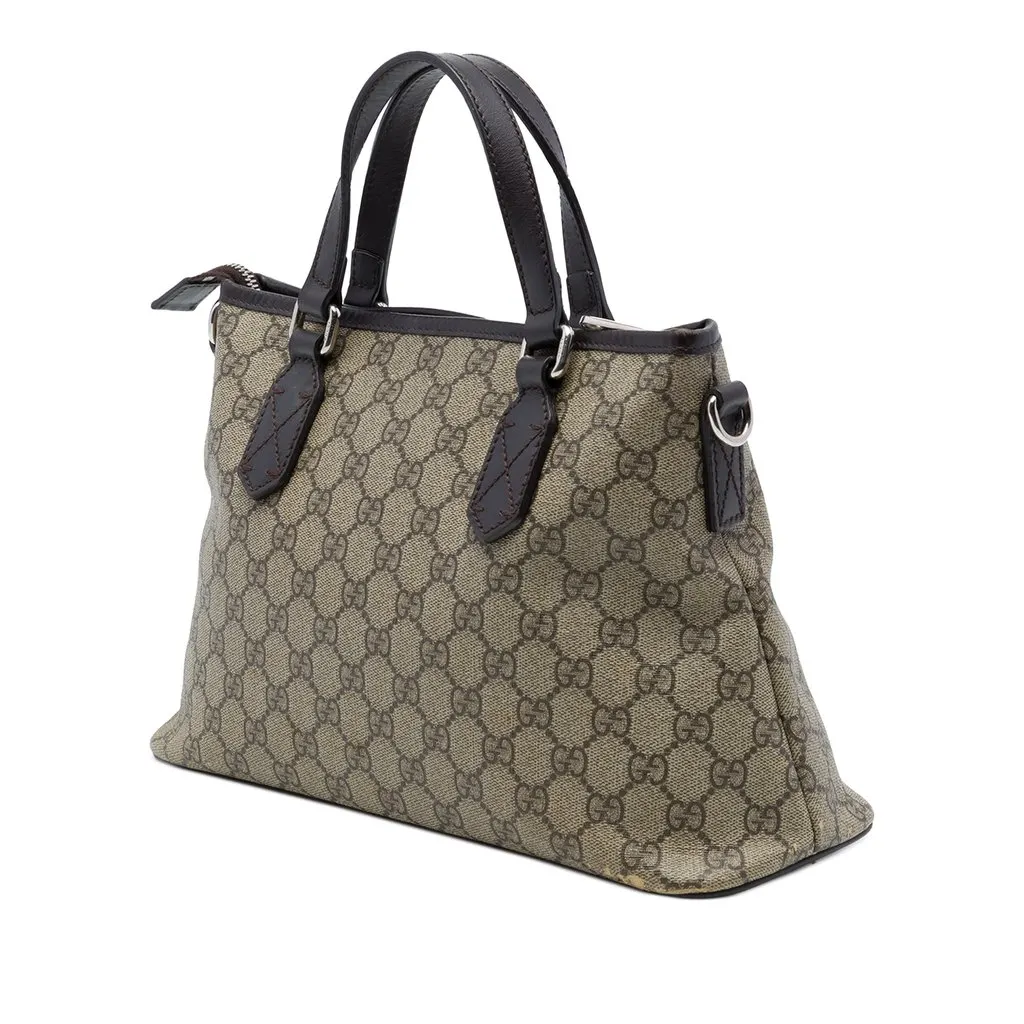 Gucci GG Supreme Zippered Tote Beige Canvas Good - Back View