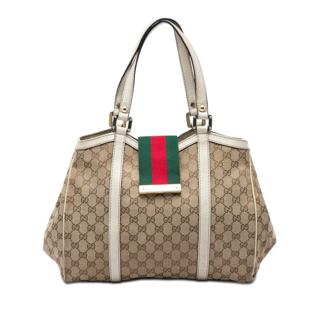 Gucci GG Canvas Web New Ladies Tote Beige Very good - Front View