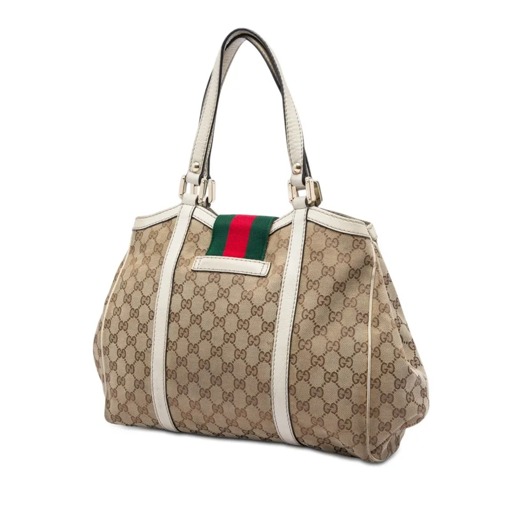 Gucci GG Canvas Web New Ladies Tote Beige Very good - Back View