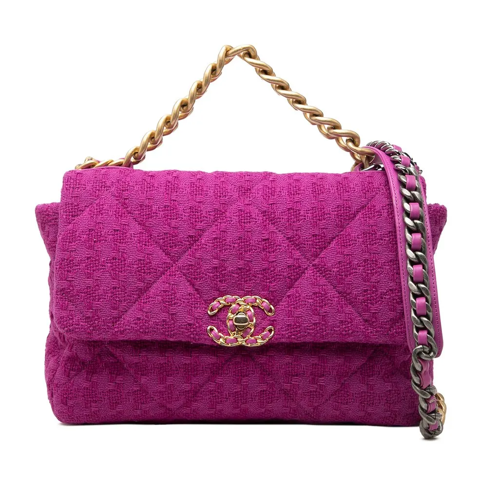 Chanel Large Tweed 19 Flap Purple Very good - Front View