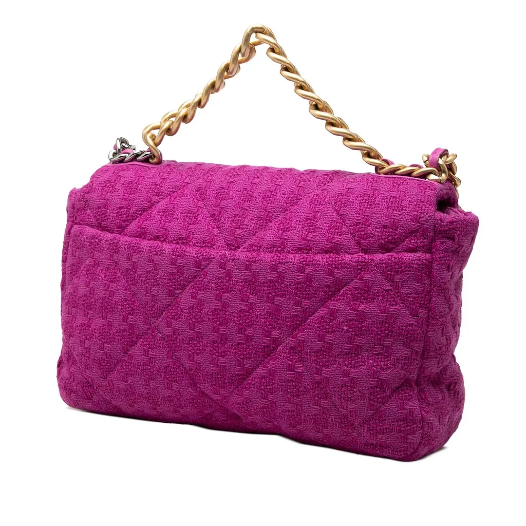 Chanel Large Tweed 19 Flap Purple Very good - Back View