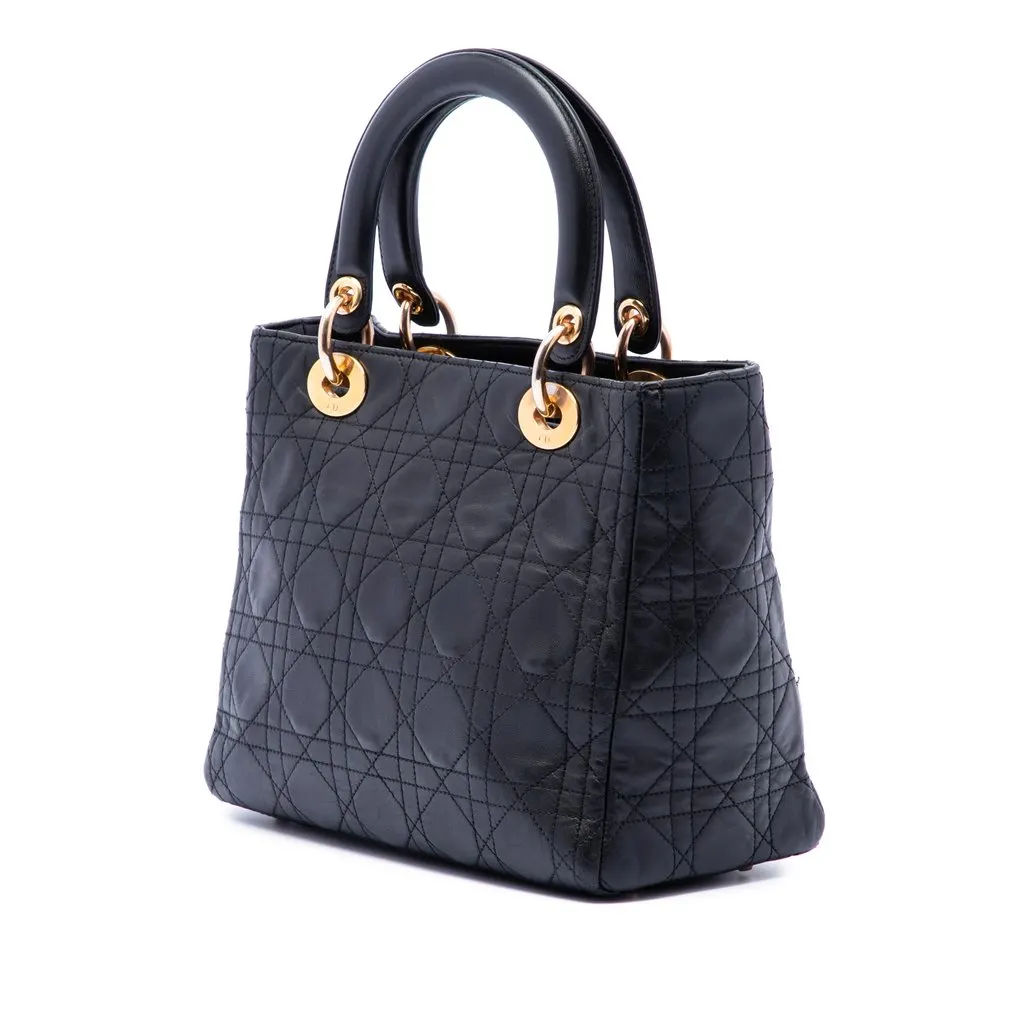 Dior Medium Lambskin Cannage Lady Dior Black Leather Good - Back View