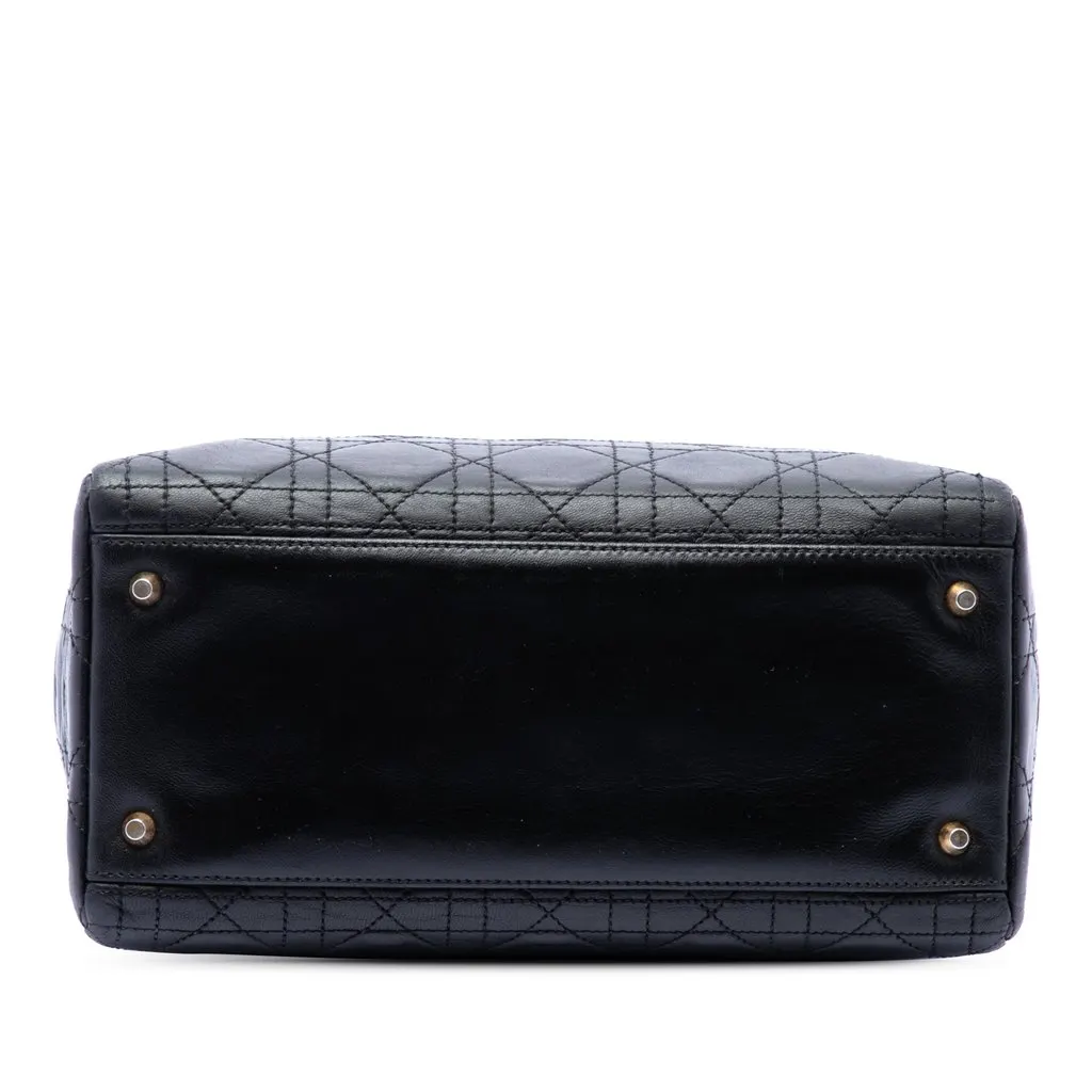 Dior Medium Lambskin Cannage Lady Dior Black Leather Good - Inside View