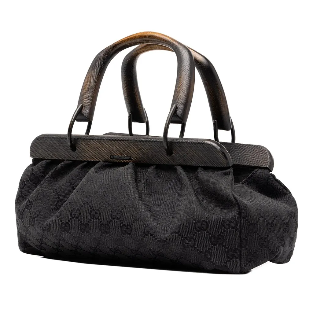 Gucci GG Canvas Wood Frame Handbag Black Very good - Back View