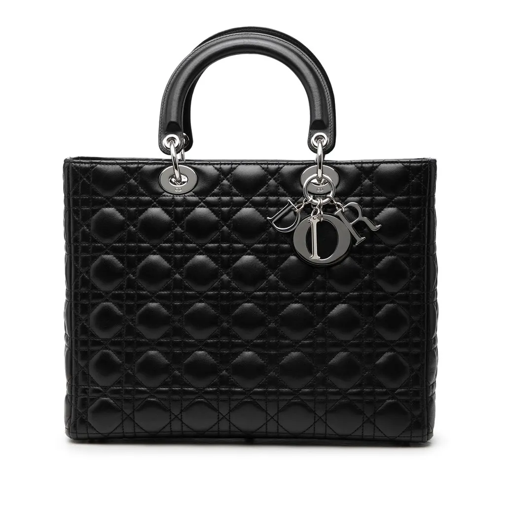 Dior Large Lambskin Cannage Lady Dior Black Leather Very good - Front View