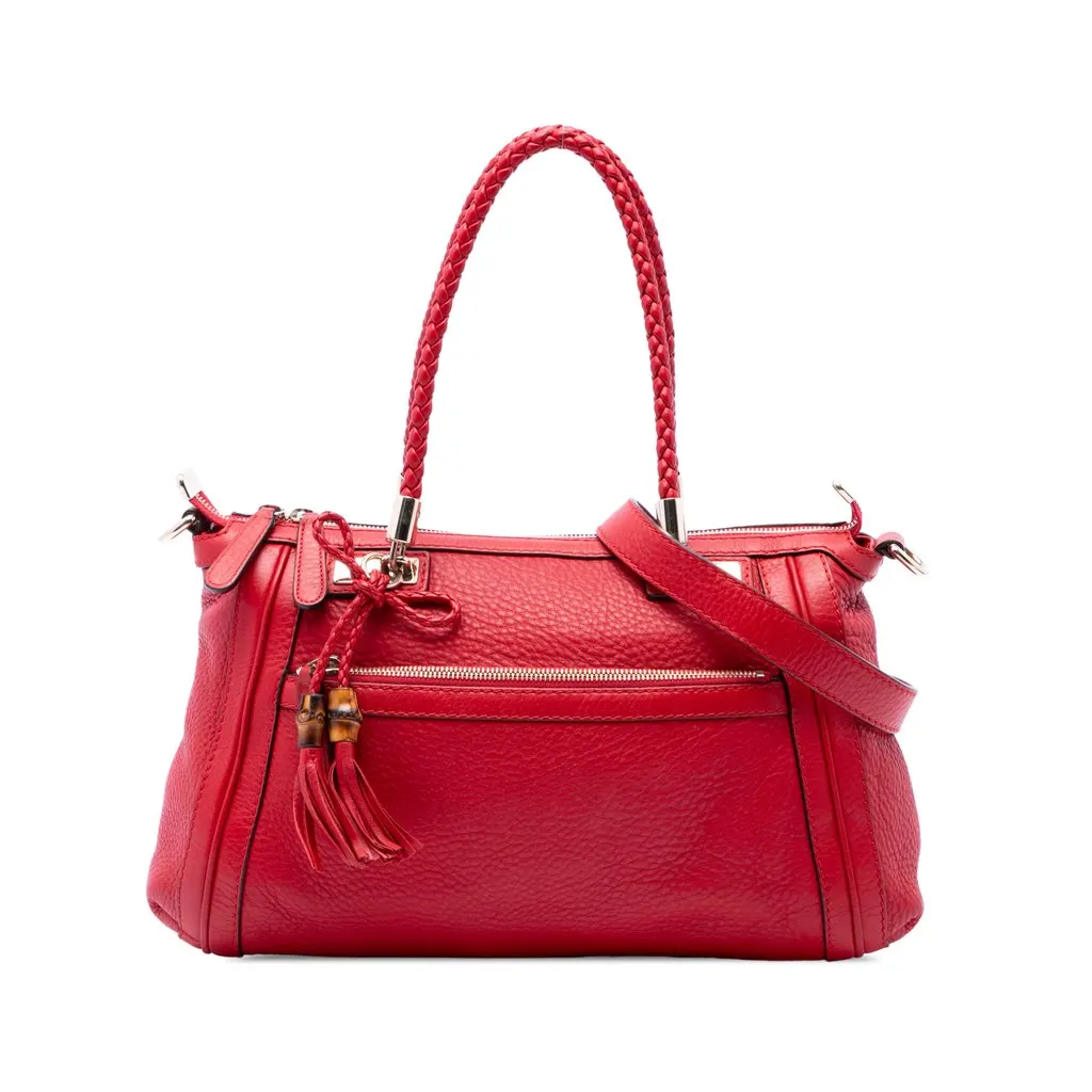 Gucci Pebbled Calfskin Bella Satchel Red Leather Good - Front View