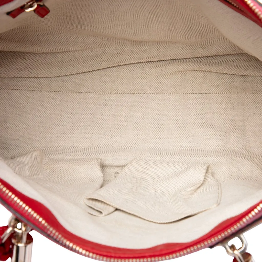 Gucci Pebbled Calfskin Bella Satchel Red Leather Good - Model View