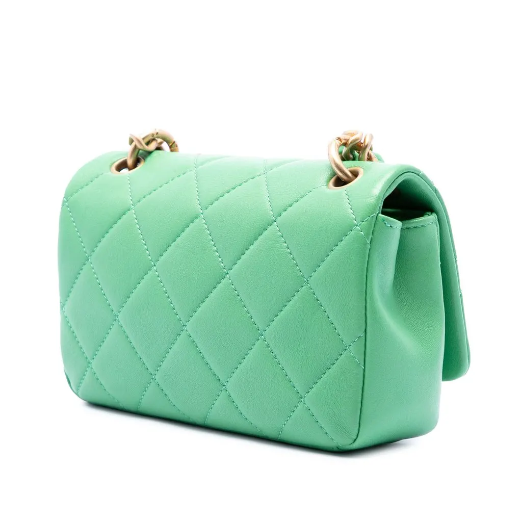Chanel Small Quilted Lambskin Chain Is More Flap Green Leather Very good - Back View