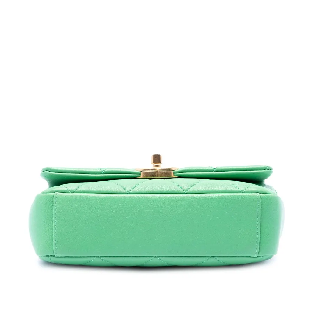 Chanel Small Quilted Lambskin Chain Is More Flap Green Leather Very good - Inside View