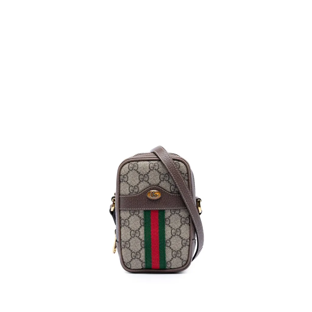 Gucci GG Supreme Web Ophidia Double Zip Crossbody Beige Very good - Front View