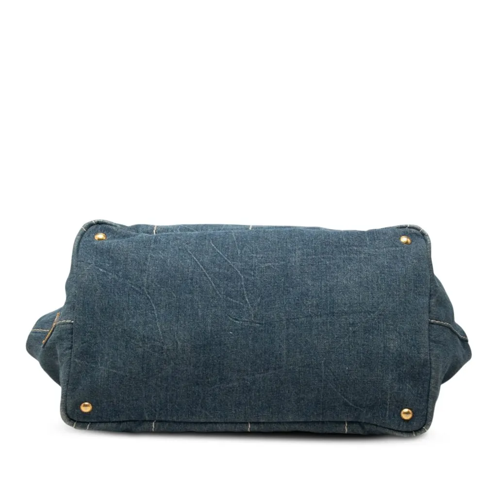 Prada Large Denim Canapa Logo Tote Blue Denim Good - Inside View