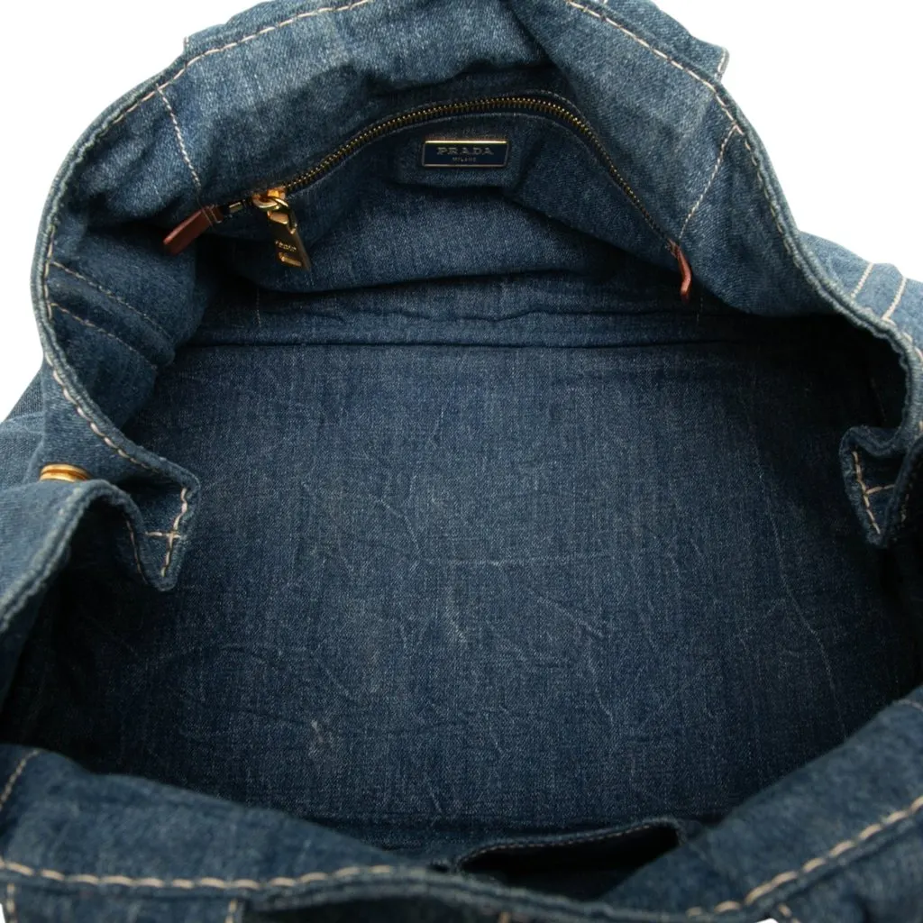 Prada Large Denim Canapa Logo Tote Blue Denim Good - Model View