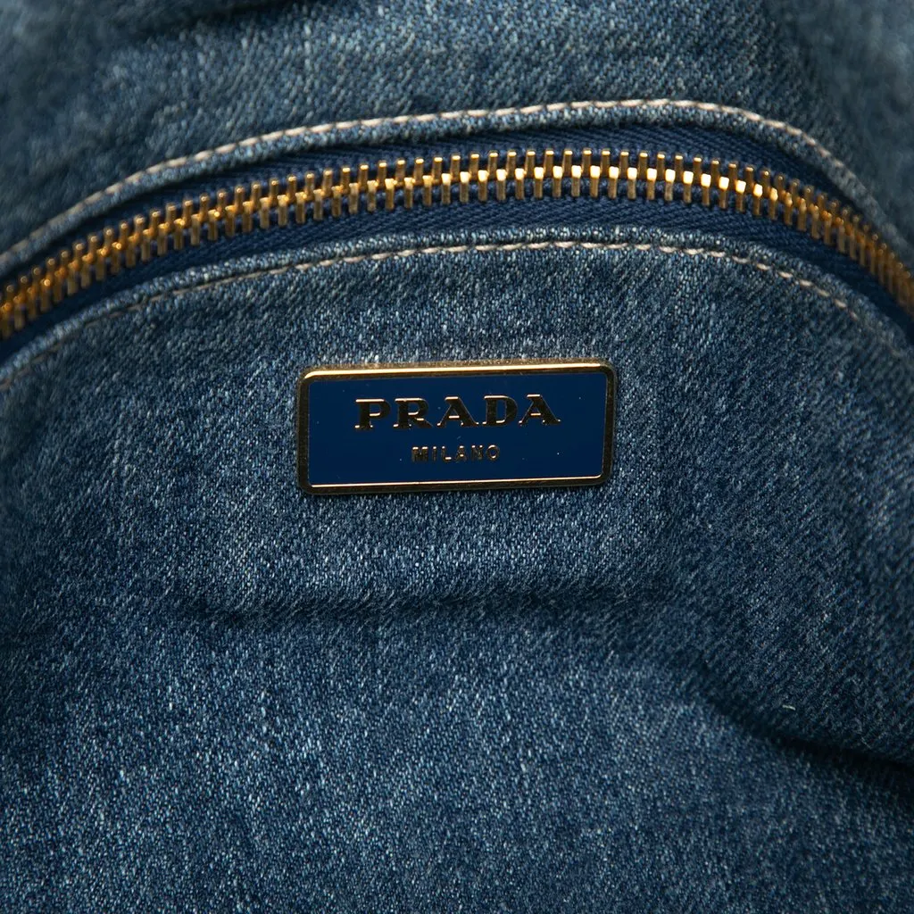 Prada Large Denim Canapa Logo Tote Blue Denim Good - Box View