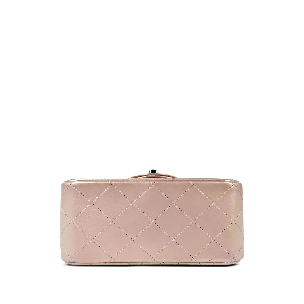 Chanel Mini Square Classic Iridescent Lambskin Single Flap Pink Leather Good - Inside View