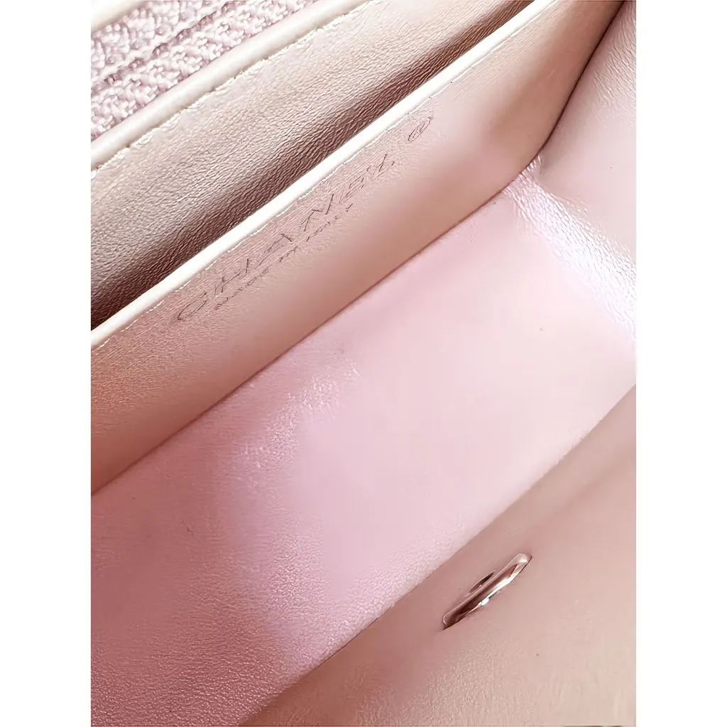 Chanel Mini Square Classic Iridescent Lambskin Single Flap Pink Leather Good - Model View