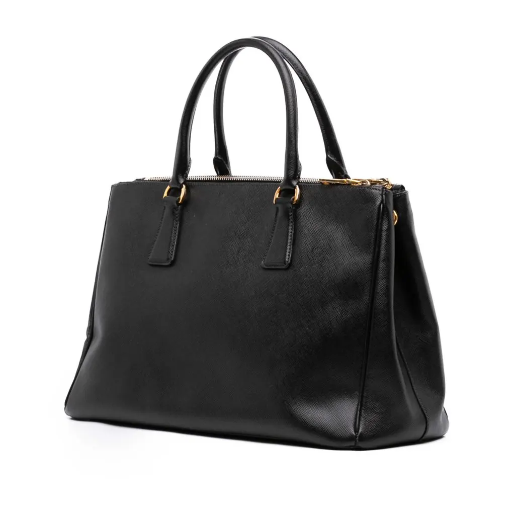 Prada Medium Saffiano Lux Galleria Double Zip Satchel Black Leather Very good - Back View