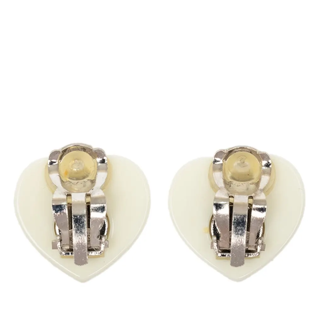 Chanel CC Resin Heart Clip On Earrings White Plastic Very good - Back View