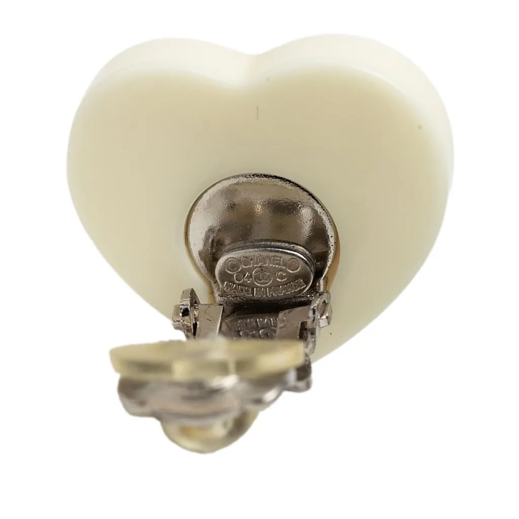 Chanel CC Resin Heart Clip On Earrings White Plastic Very good - Inside View