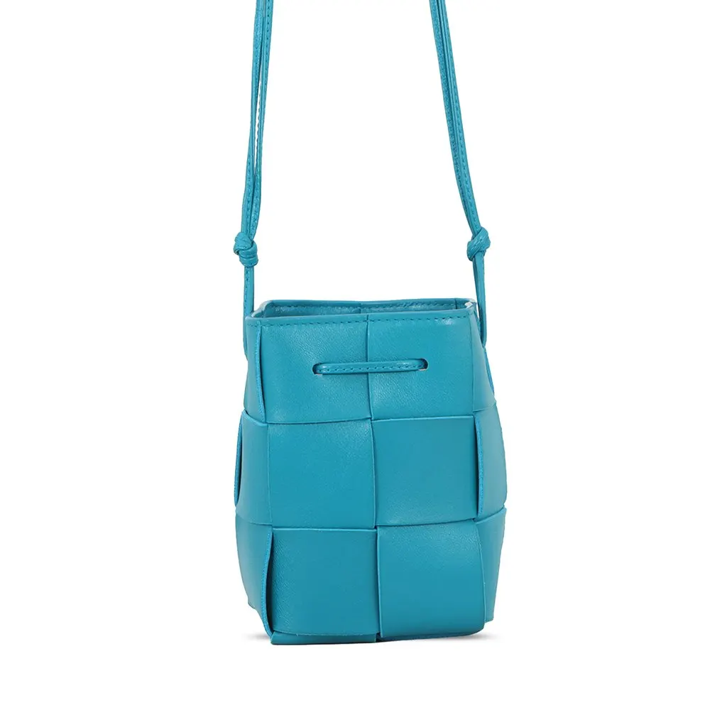 Bottega Veneta Mini Nappa Maxi Intrecciato Cassette Bucket Bag Blue Leather Very good - Front View