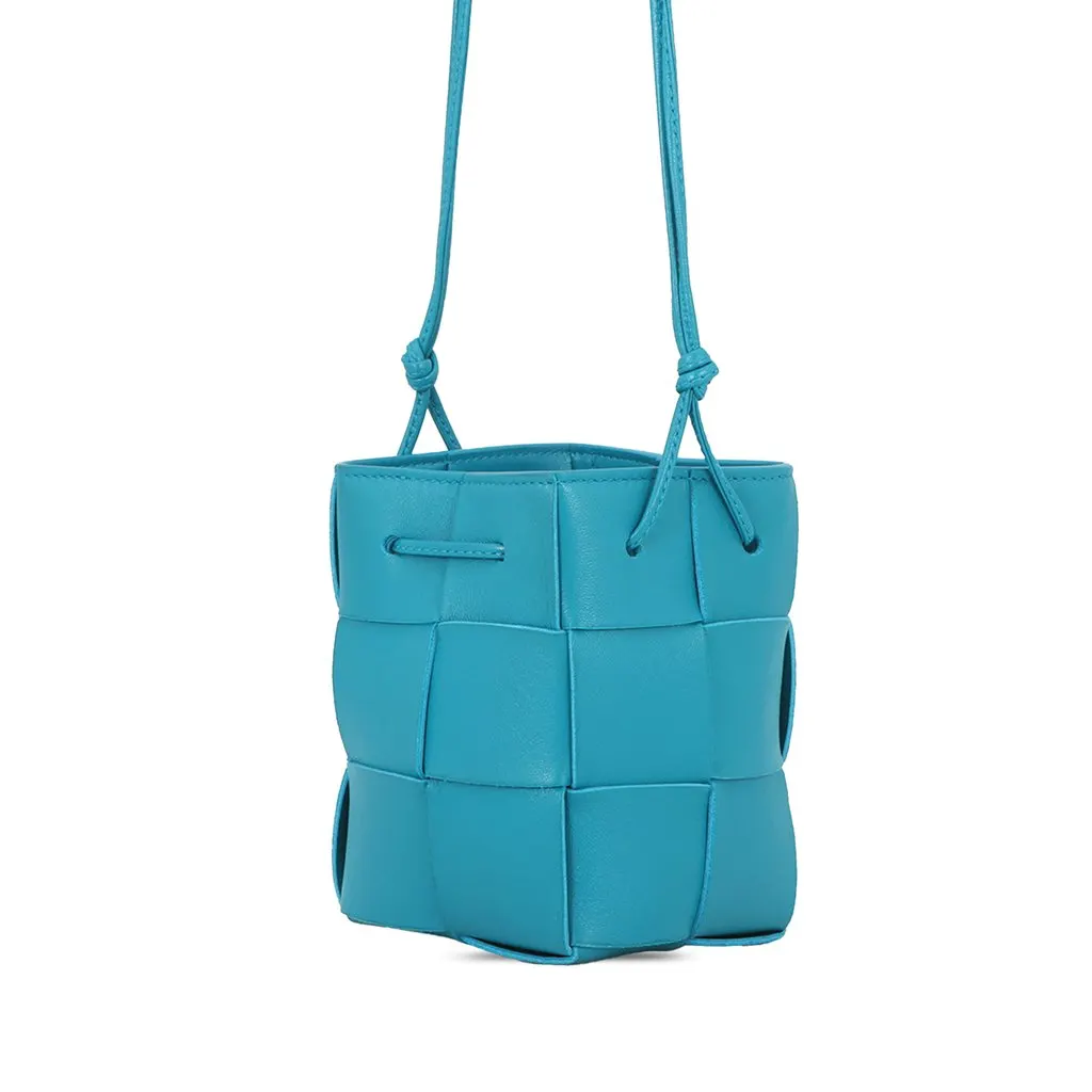 Bottega Veneta Mini Nappa Maxi Intrecciato Cassette Bucket Bag Blue Leather Very good - Back View