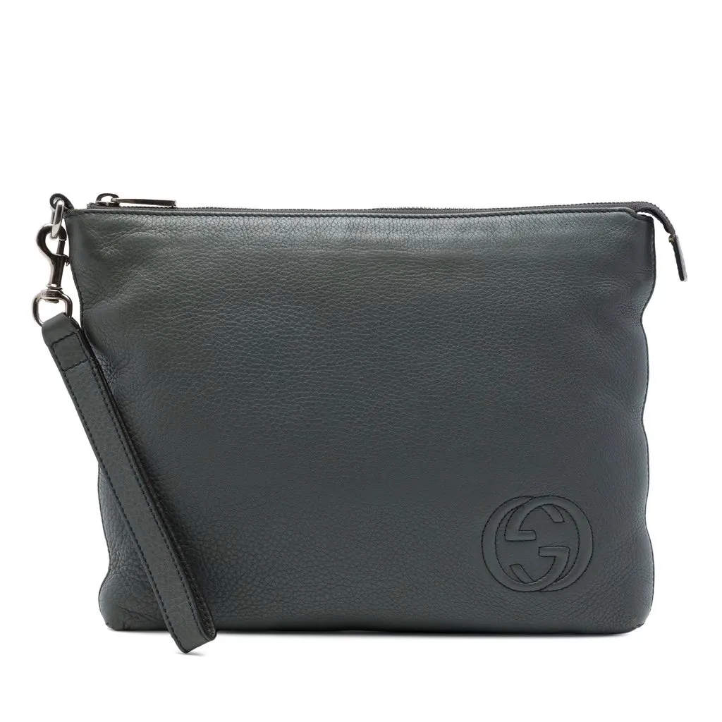 Gucci Calfskin Soho Clutch Grey Leather Good - Front View
