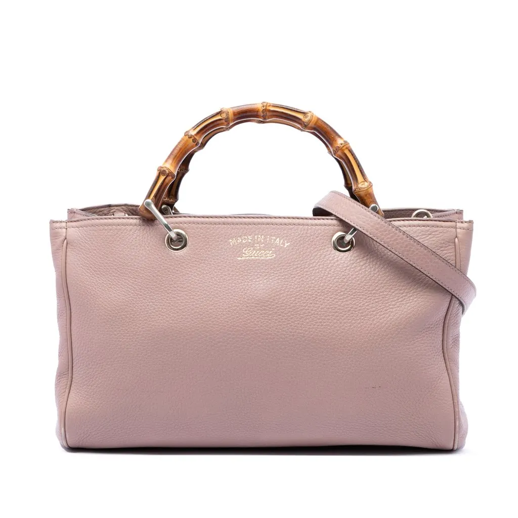 Gucci Medium Calfskin Bamboo Shopper Satchel Pink Leather Very good - Front View