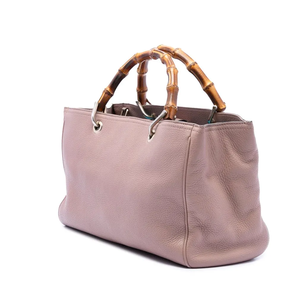 Gucci Medium Calfskin Bamboo Shopper Satchel Pink Leather Very good - Back View