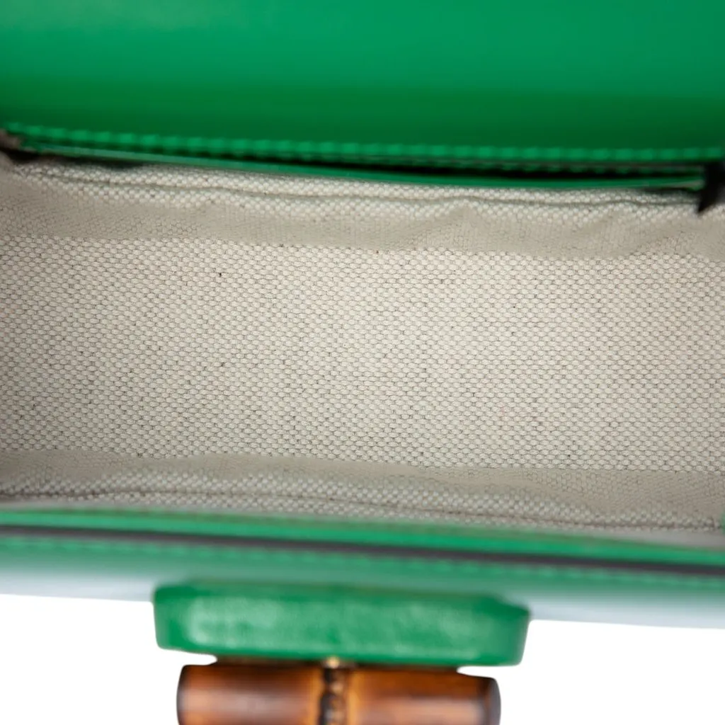 Gucci Mini Calfskin 1947 Bamboo Top Handle Bag Green Leather Good - Model View