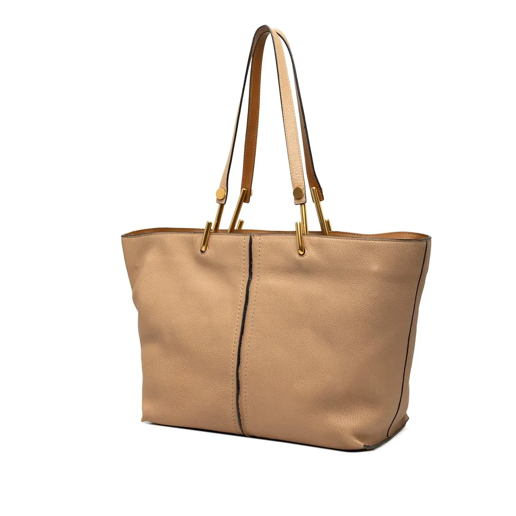 Chloé Grained Calfskin Keri Tote Beige Leather Very good - Back View