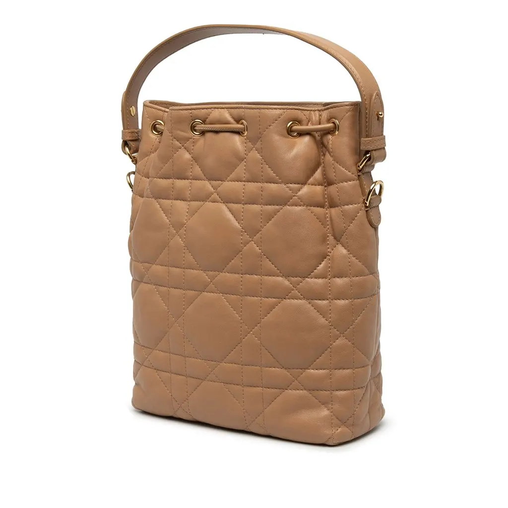 Dior Small Lambskin Macrocannage Caro Bucket Bag Brown Leather Very good - Back View