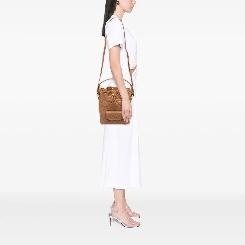 Dior Small Lambskin Macrocannage Caro Bucket Bag Brown Leather Very good - Box View