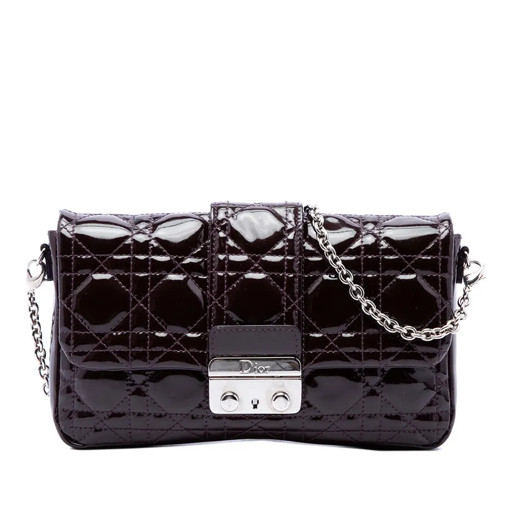 Dior Patent Cannage New Lock Pouch Crossbody Purple Leather Very good - Front View