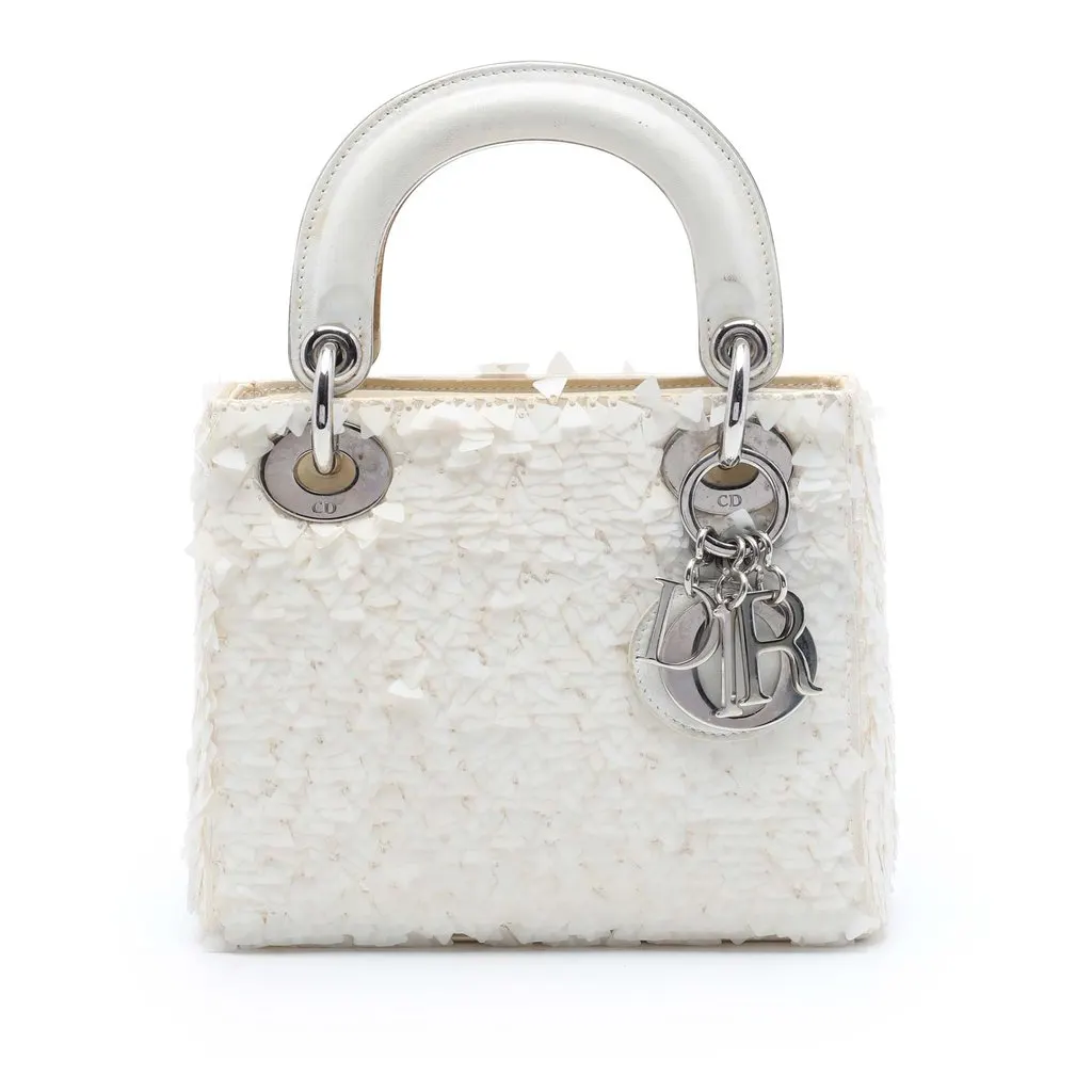 Dior Mini Satin Embellished Lambskin Lady Dior White Leather Very good - Front View