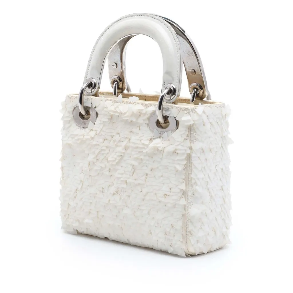 Dior Mini Satin Embellished Lambskin Lady Dior White Leather Very good - Back View