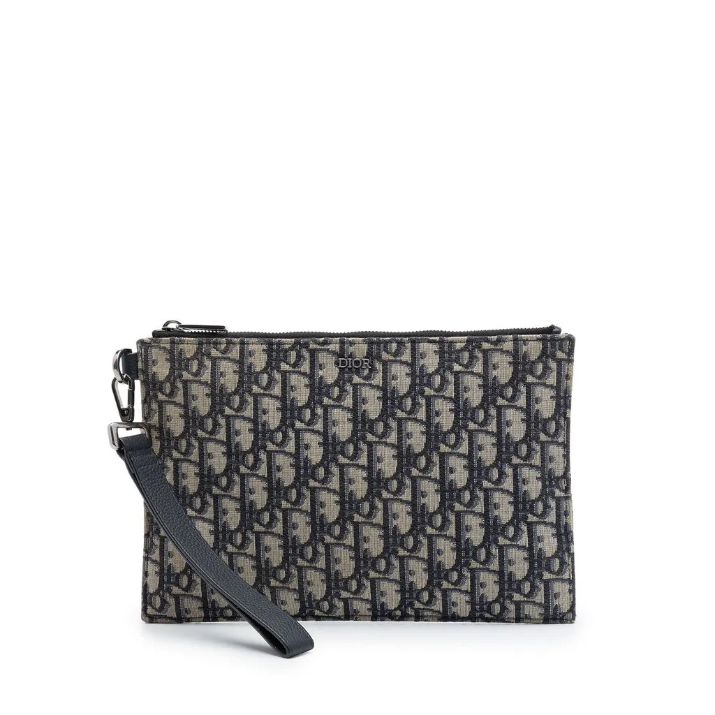 Dior Oblique Canvas A5 Pouch Blue Very good - Front View