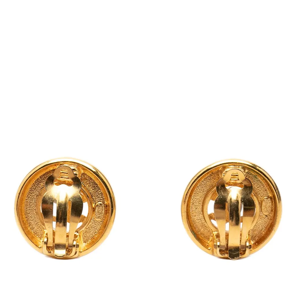 Chanel CC Gold Plated Round Clip On Earrings Gold Metal Very good - Back View