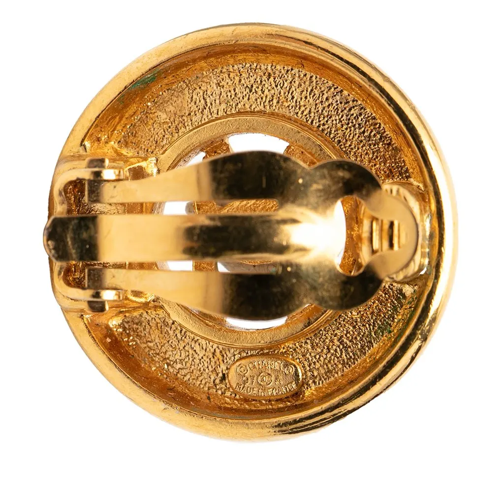 Chanel CC Gold Plated Round Clip On Earrings Gold Metal Very good - Inside View