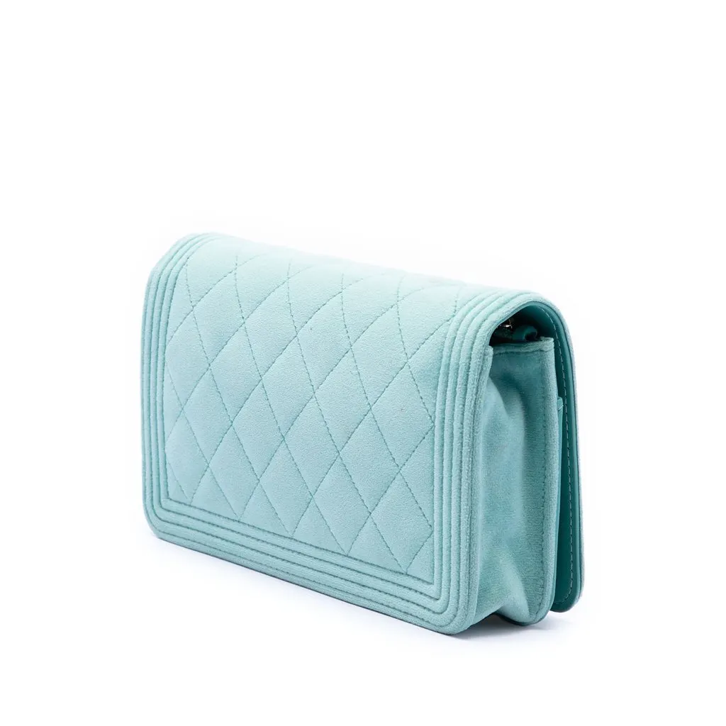Chanel Quilted Velvet Boy Wallet On Chain Blue Very good - Back View