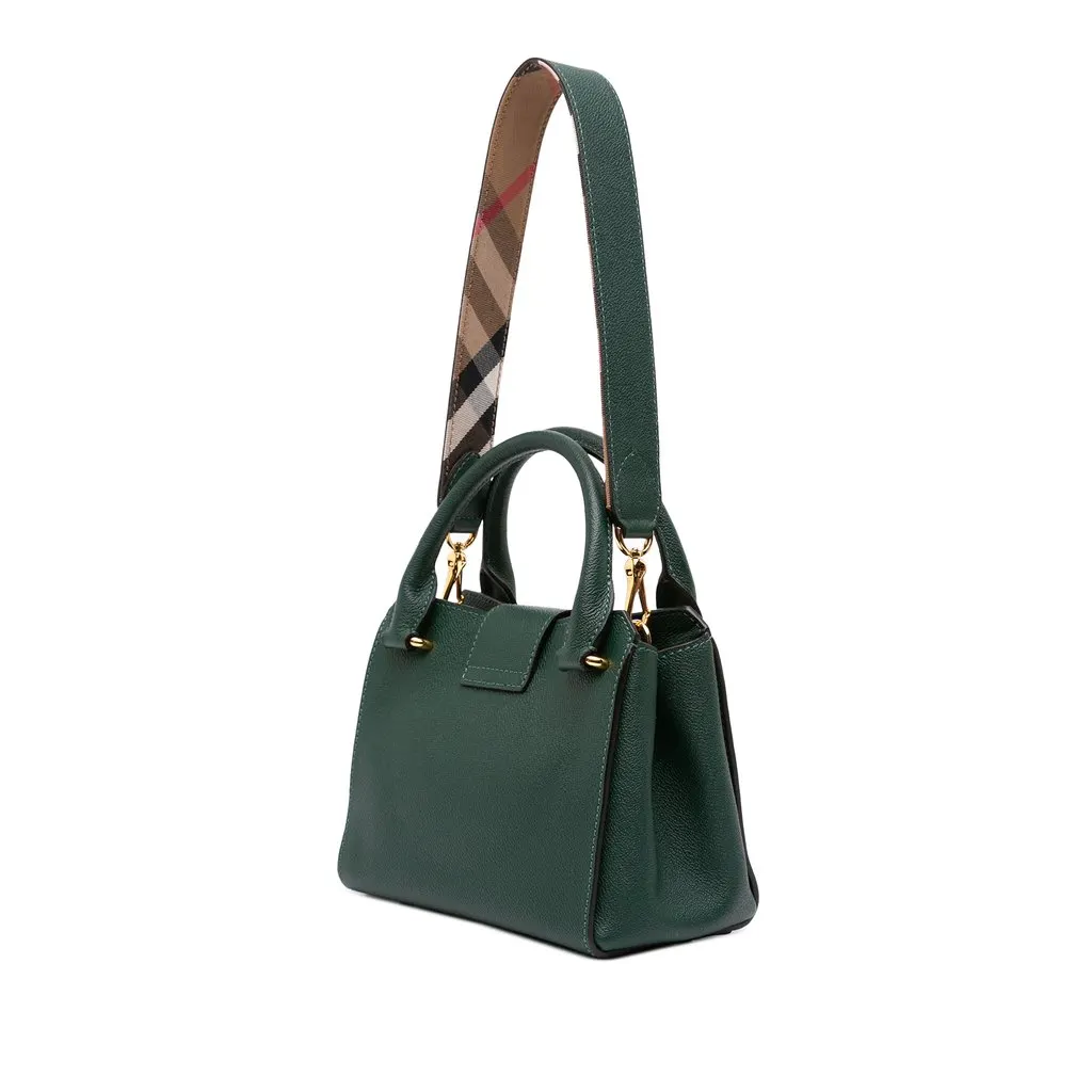 Burberry Small Grained Calfskin Buckle Tote Green Leather Good - Back View