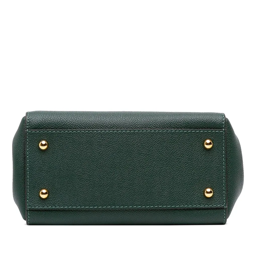 Burberry Small Grained Calfskin Buckle Tote Green Leather Good - Inside View