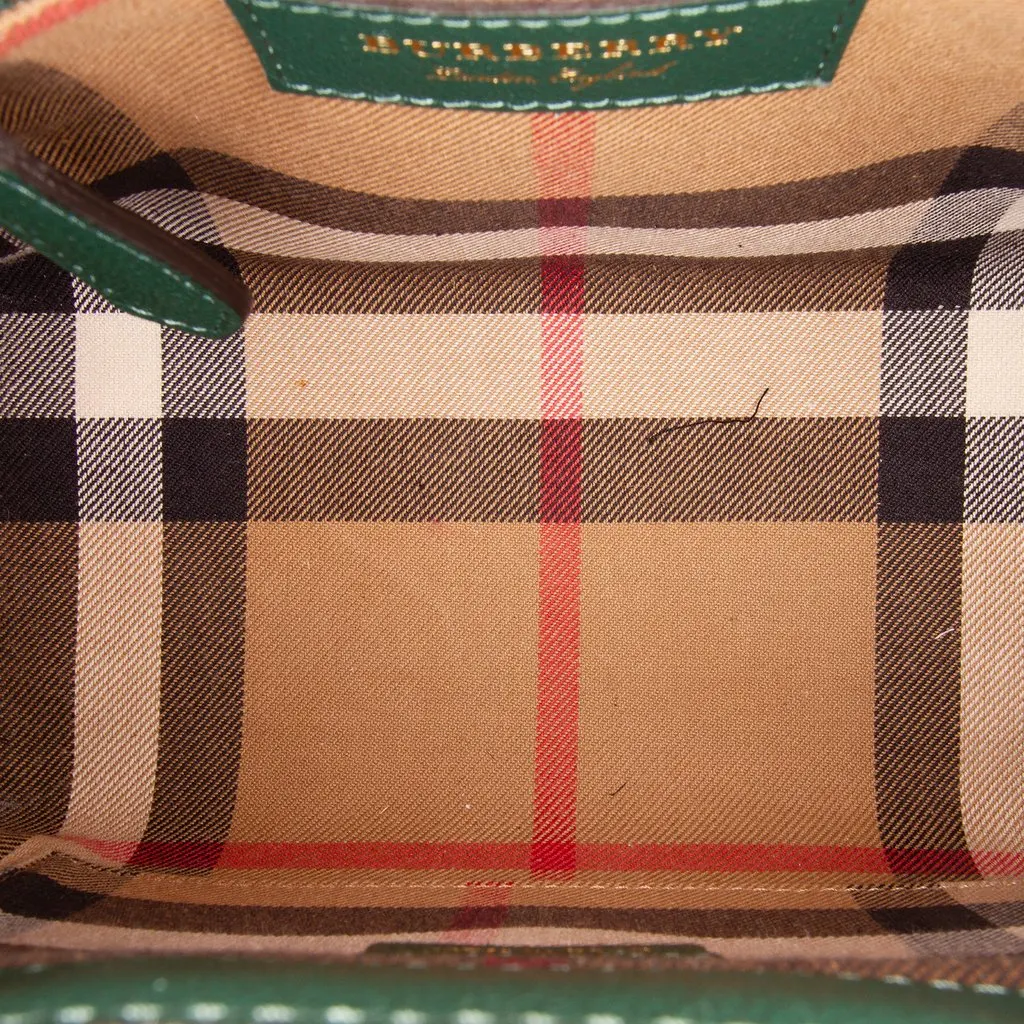 Burberry Small Grained Calfskin Buckle Tote Green Leather Good - Model View