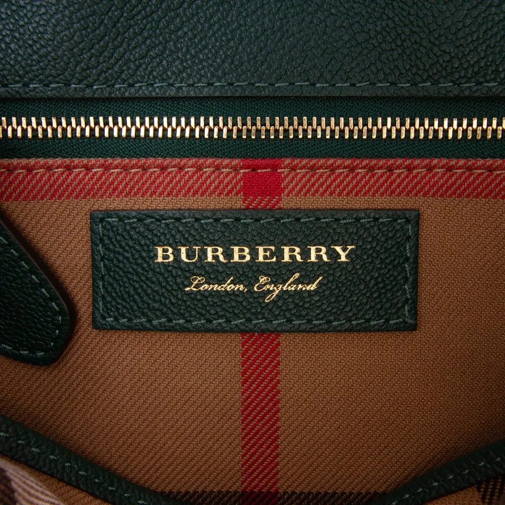 Burberry Small Grained Calfskin Buckle Tote Green Leather Good - Box View