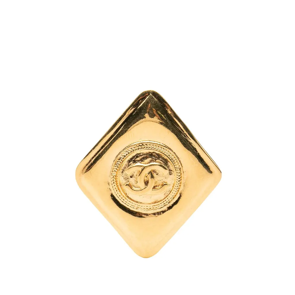 Chanel CC Gold Plated Rhombus Brooch Gold Brass Very good - Front View