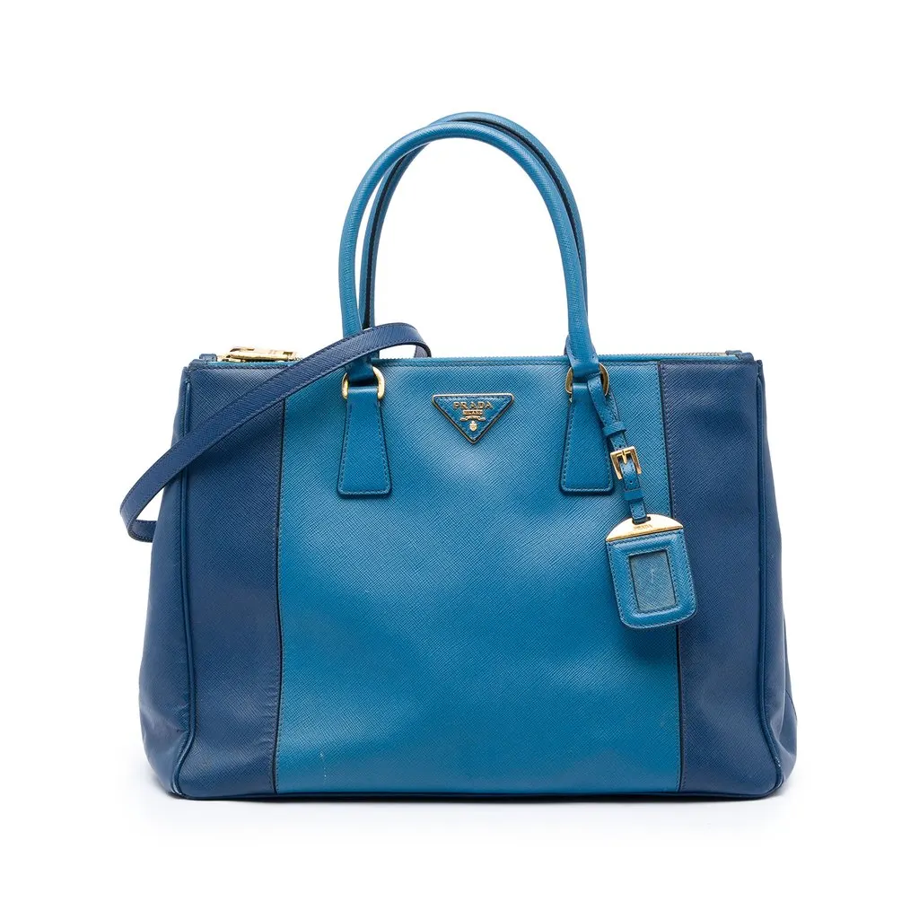 Prada Large Bicolor Saffiano Lux Galleria Double Zip Satchel Blue Leather Very good - Front View