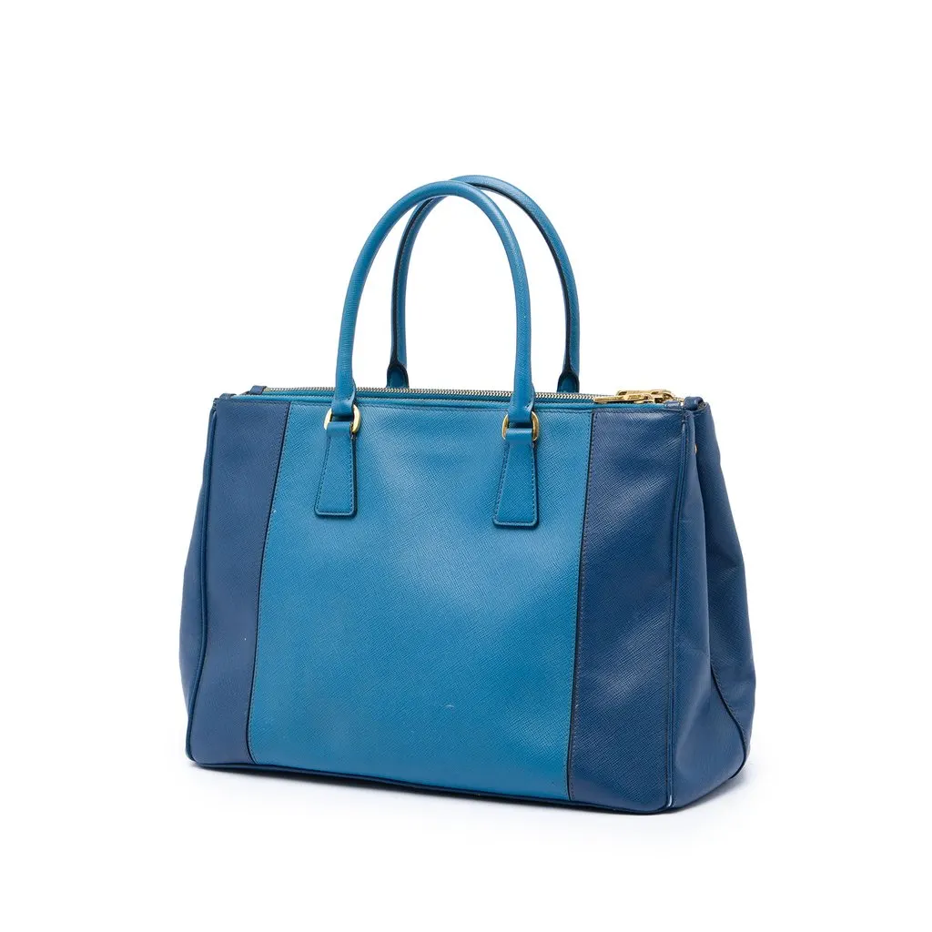 Prada Large Bicolor Saffiano Lux Galleria Double Zip Satchel Blue Leather Very good - Back View